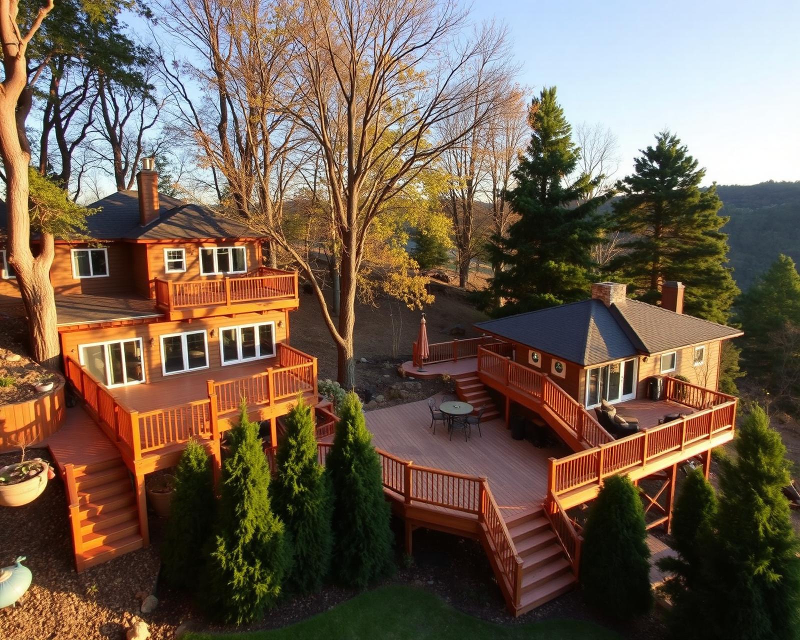 Hillside outdoor living at golden hour