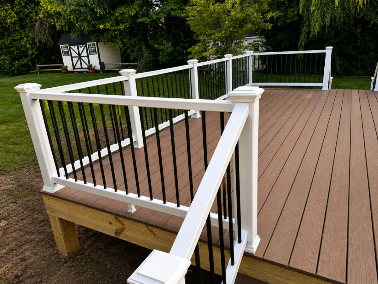 Composite deck with white railing system